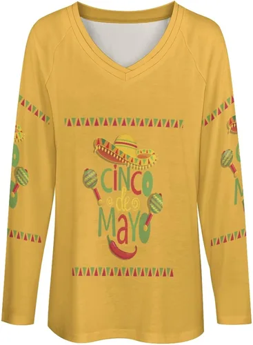 Vista 4 de Cinco De Mayo - Camisetas de manga larga con cuello en V para mujer