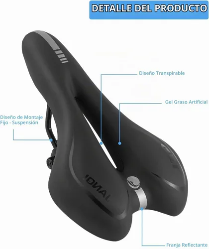 Vista 3 de MSDADA Asiento de bicicleta de gel, sillín de bicicleta para hombres y mujeres, asiento de bicicleta impermeable, cómodo y suave cojín para Negro