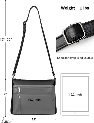 Vista 4 de MASINTOR Bolsos cruzados para mujer, bolso cruzado ligero y mediano, de cuero suave, bolsos de hombro para mujer con borla, Negro puro, Bandolera