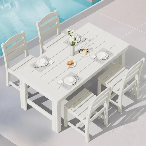 Vista 18 de SERWALL Juego de mesa y sillas de comedor para exteriores HDPE para 4 Azul marino