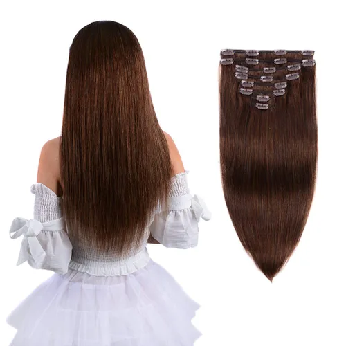 Vista 16 de Extensiones de cabello humano real con pinzas, 12 pulgadas, 2.89 oz, 8 piezas de extensiones de cabello Remy para mujer, color marrón medio