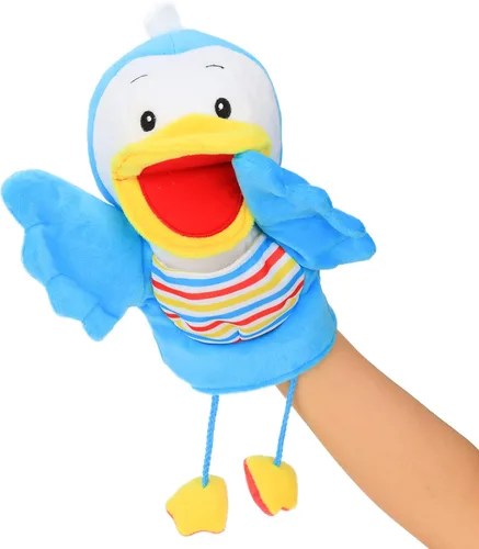 Vista 5 de Hopearl Marioneta de mano de pájaro de peluche con boca abierta y movible para juego imaginativo, juego de rol, juguete interactivo para contar