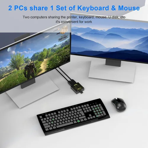 Vista 2 de eKL Selector de interruptor USB 3.0, 2 ordenadores que comparten 1 USB periférico mouse teclado impresora escáner con 2 cables USB A a B