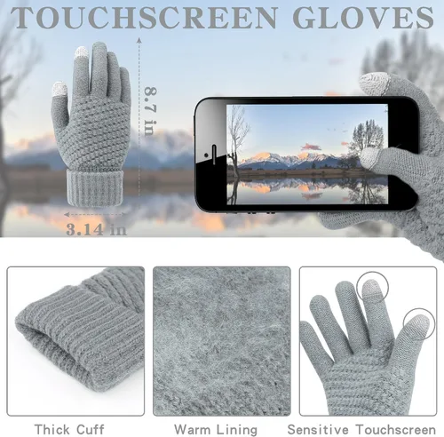 Vista 3 de Winter Hat Scarf Gloves and Ear Warmer, Warm Knit Beanie Hat Touch Screen Gloves Set Winter Gifts Neck Scarves for Women