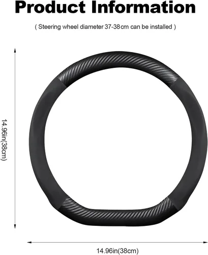 Vista 7 de Ergocar Funda para volante de cuero PU de microfibra y fibra de carbono en forma de D, protector antideslizante para volante de automóvil