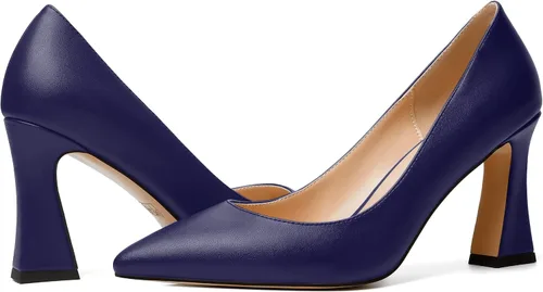 Vista 6 de MERRORI Zapatos de tacón alto y grueso para mujer, sin cordones, punta cerrada, punta puntiaguda, tacón mate, zapatos de tacón de 3.3 pulgadas