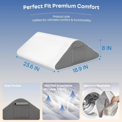 Vista 2 de Simpledad Almohada de cuña triangular, almohada de cuña para reflujo ácido, alivio del dolor de espalda, parte superior de espuma viscoelástica