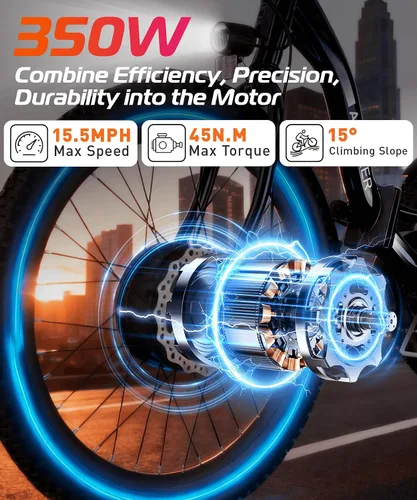 Vista 3 de ANCHEER Triciclo eléctrico para adultos, triciclo eléctrico plegable de pico de 600 W, bicicleta eléctrica de 24 pulgadas y 499 Wh para personas