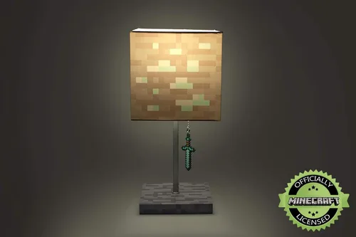 Vista 2 de Minecraft Lámpara LED de bloque de mineral de diamante con extractor de espada de diamante 3D Lámpara de 14 pulgadas