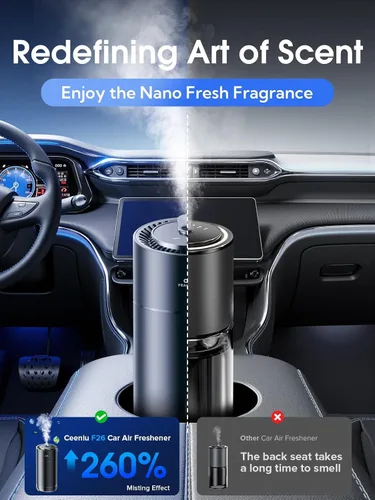 Vista 4 de Ceeniu Ambientadores inteligentes para automóvil, nueva experiencia de olor por niebla ultrasónica, encendido/apagado automático, potente batería