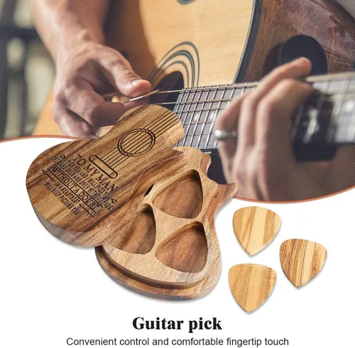 Vista 7 de Albertband Regalos personalizados para padres, soporte de púas de guitarra de madera, fotos de guitarra con estuche, púas de guitarra fina, 3