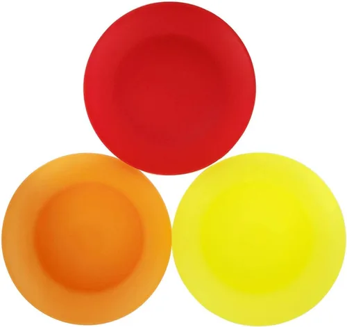 Vista 3 de Vasos de 22 onzas y platos llanos de 10 pulgadas reutilizables, sin BPA y aptos para lavavajillas en 6 colores surtidos, juego de 24 para uso diario