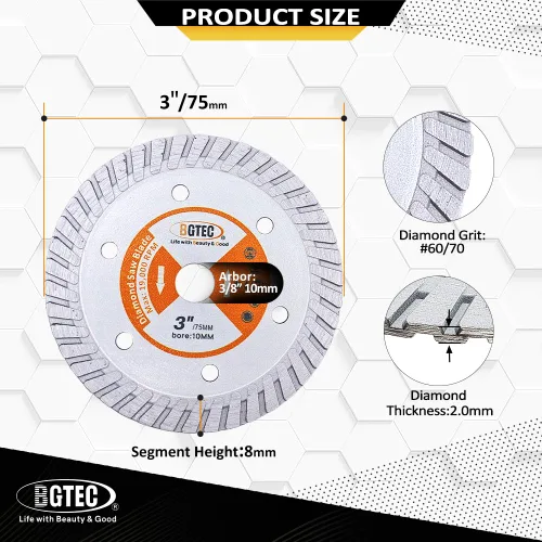 Vista 2 de BGTEC Hoja turbo de granito de diamante, disco de corte de 3 pulgadas/2.953 in para hormigón, hormigón reforzado, piedras artificiales duras