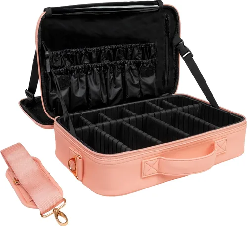 Vista 13 de Carrywell Estuche de viaje para maquillaje, no hecho en China, estuche de tren duro para cosméticos, organizador portátil de artistas de belleza