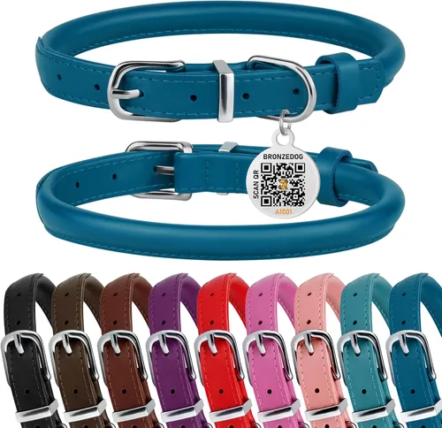 Vista 9 de Collar de perro de cuero enrollado, etiqueta QR, antienredos