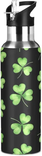 Vista 8 de Green Shamrocks Clovers - Botella de agua de acero inoxidable aislada con popote, 32 onzas, sin BPA, botella de agua deportiva a prueba de fugas