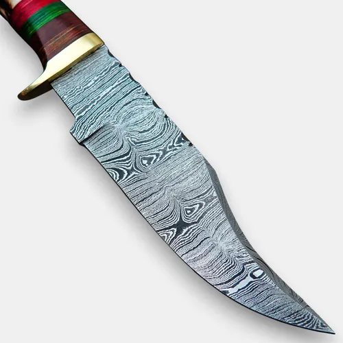 Vista 3 de Rait tail Hecho a mano forjado a mano Damasco caza/desollar cuchillo Stag/asta mango con funda