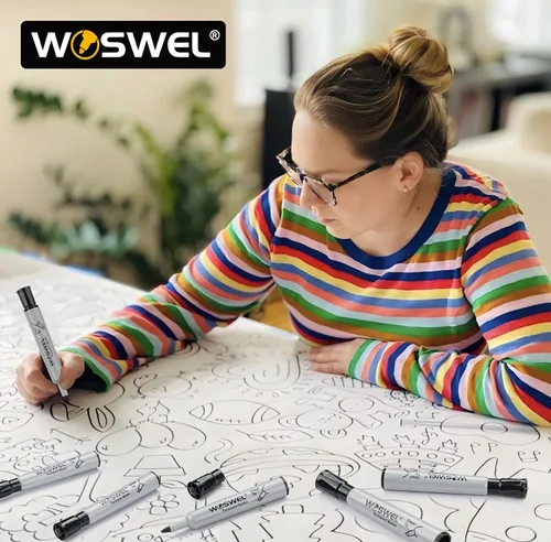 Vista 7 de WOSWEL 100 Pack Marcadores Permanentes a Granel, Punta de Cincel, Negro, Marcadores Permanentes Grandes y Gruesos de Punta Ancha, Funciona
