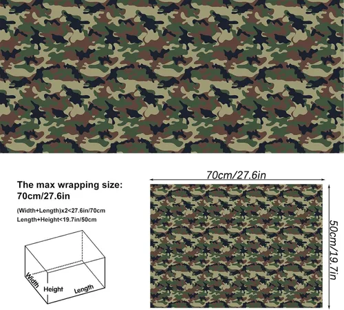 Vista 4 de Dtiafu Papel de regalo de camuflaje para hombres, niños y niños, papel de regalo del ejército para cumpleaños, día de los veteranos, papel de regalo