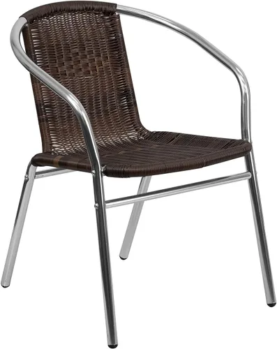 Vista 12 de Flash Furniture Silla de pila de restaurante para interior-exterior de aluminio comercial y ratán beige