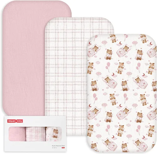 Vista 34 de Gllquen Baby Sábanas de muselina para moisés, 3 unidades, algodón suave