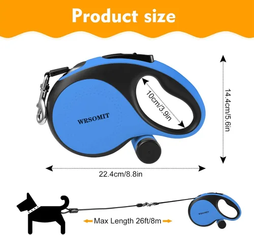 Vista 5 de Correa retráctil para perro con cable a prueba de mordidas, correa resistente de 26 pies para perros medianos y grandes de hasta 110 libras, 360°