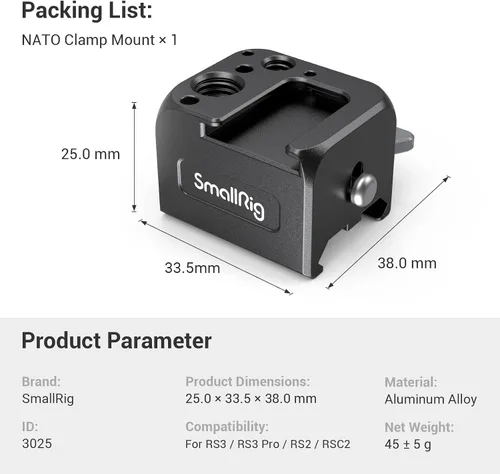Vista 7 de SmallRig Soporte de abrazadera NATO para DJI RS 5 / RS 4 Mini/RS 2 / RSC 2 / RS 3 / RS 3 Pro/RS 3 mini/RS 4 / RS 4 Pro Gimbal - 3025