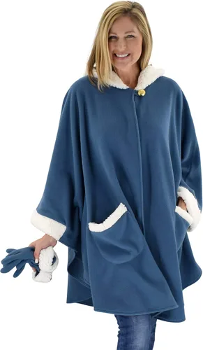 Vista 5 de Le Moda Capa con capucha para mujer con guantes a juego, colección de invierno, talla única