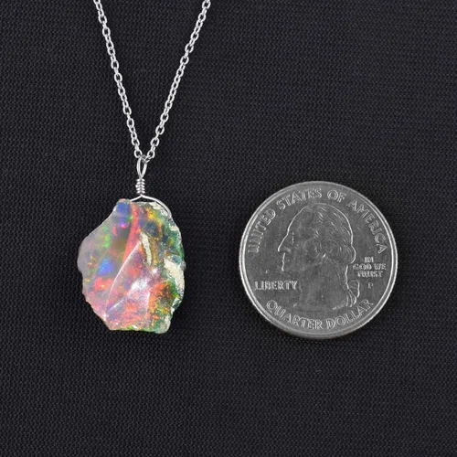 Vista 6 de Collar delicado de plata con piedra áspera de ópalo
