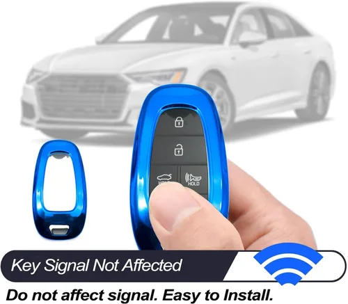 Vista 6 de MECHCOS Compatible con Hyundai Tucson Santa Cruz Palisade Ioniq 5 Santa Fe Nexo Sonata Ioniq TPU Azul Funda para Llavero Estuche Soporte Remoto