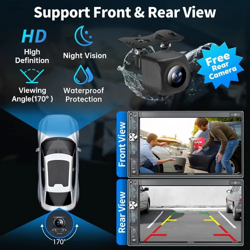 Vista 5 de Estéreo de auto de doble DIN de 7 pulgadas con Apple CarPlay inalámbrico y Android Auto, pantalla táctil QLED, Bluetooth, cámara de respaldo, audio