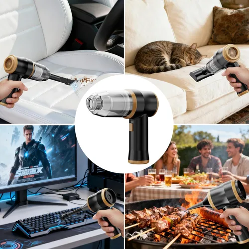 Vista 4 de Mini aspiradora de coche de 15000 Pa Aspiradora portátil inalámbrica de mano y plumero de aire con 2 filtros para automóvil, sofá, oficina, mascota