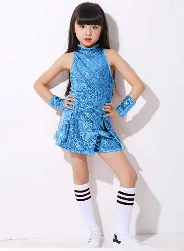 Vista 3 de LOLANTA Vestido de baile de lentejuelas para niñas de 4 a 12 años, traje de baile de hip hop, sin mangas y pantalones cortos
