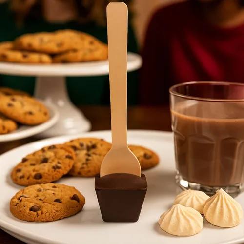 Vista 5 de Chocolate Works - Cucharas de chocolate caliente – Chocolate negro belga – Cucharas para remover cacao caliente – Envueltas individualmente