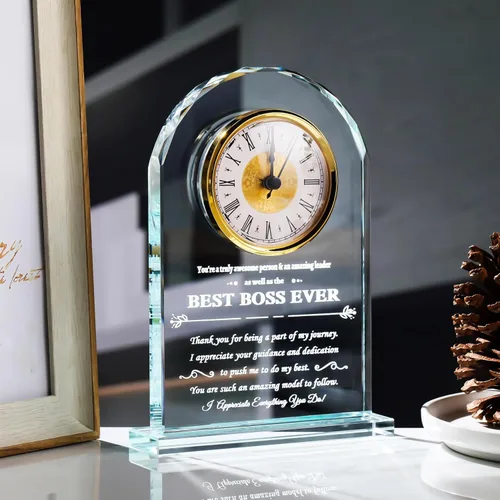 Vista 5 de YWHL Regalos de cumpleaños para mujeres y hombres, regalo significativo de agradecimiento para mujeres, reloj de mesa de vidrio grabado con láser
