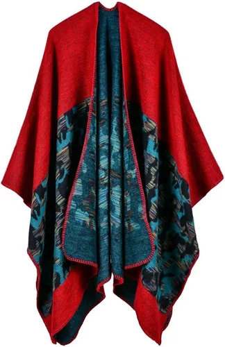 Vista 3 de Capa, poncho, chal, cárdigan o manta de invierno para mujer Negro