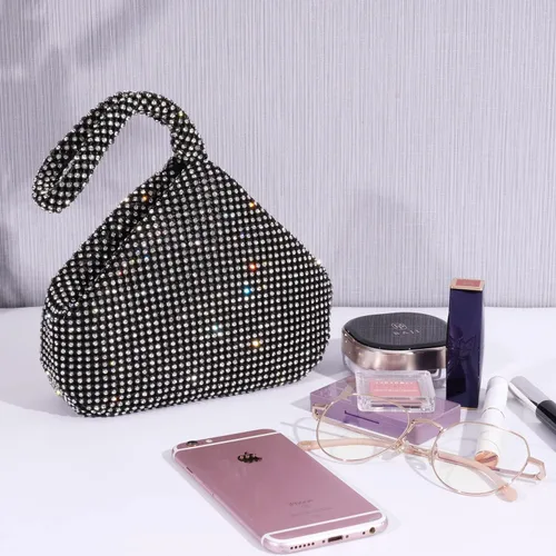 Vista 3 de Bolso de noche para mujer - Tamaño más grande mejorado, clutch de muñeca con diamantes de imitación completos brillantes para fiesta, boda, cita