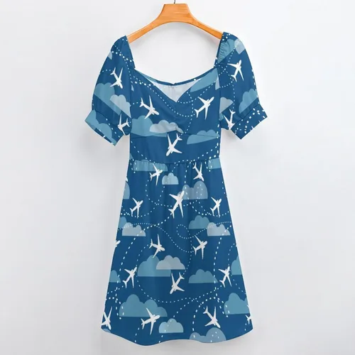 Vista 8 de Avión avión patrón avión patrón vestido de mujer con cuello en V vestidos de manga corta