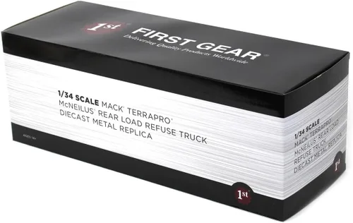 Vista 3 de First Gear 1/34 White Mack TerraPro con cargador trasero McNeilus y botes de basura 10-4337
