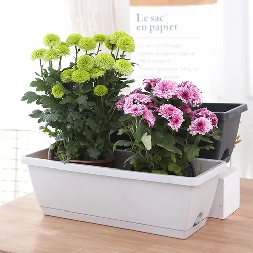 Vista 3 de Macetero para ventana, macetas de plástico para verduras, macetas rectangulares de 17 pulgadas con platillos para jardín interior y exterior
