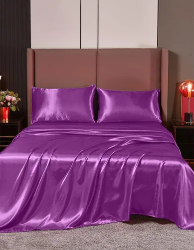 Vista 29 de Juego de sábanas de satén de seda de 4 piezas Sábana bajera Sábana encimera Funda de almohada Calidad de hotel sedoso suave y lujoso
