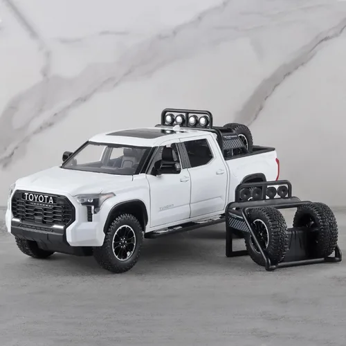 Vista 4 de OANMYJJO Camiones de juguete para niños 1/24 Tundra modelo de coche de metal fundido a presión camión de juguete tipo pickup con luz y sonido