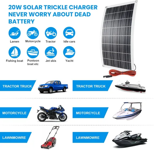 Vista 6 de Cargador y mantenedor de batería solar de 20 W, panel solar impermeable de 12 V con protección inteligente de 3 etapas, encendedor de cigarrillos +