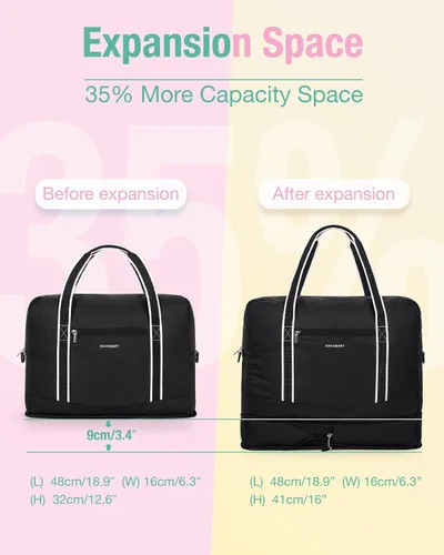 Vista 5 de BAGSMART Bolsa de lona para hombre y mujer, Negro -, Bolsa de viaje
