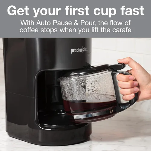Vista 4 de Proctor Silex Cafetera de 10 tazas, funciona con enchufes inteligentes que son compatibles con Alexa, pausa y servicio automático, color negro