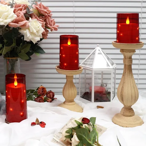 Vista 5 de NURADA Velas Parpadeantes Sin Llama: Velas LED de Pilar con Luces de Cadena de Estrellas Integradas que Funcionan con Pilas con Control Remoto
