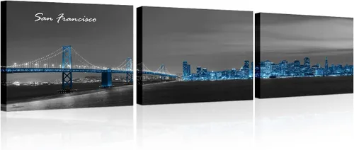 Vista 34 de 3 paneles de Atlanta Skyline vista de la ciudad en blanco y negro, imágenes panorámicas de edificio de ciudad, decoración de pared para sala
