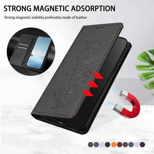 Vista 6 de Wallet Phone Case for Moto E22 4G Cover, Playful Cat PU Leather Phone Cover with 2 Card Slots & Hidden Flip Kickstand, TPU Shockproof Protective