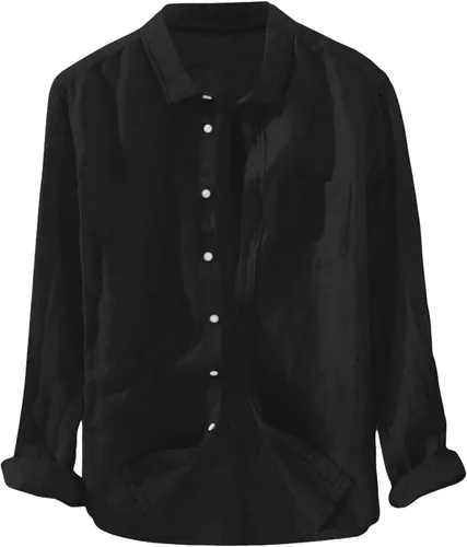 Vista 16 de Camisa de lino para hombre, manga larga, cómoda, abotonada, lisa, ligera, holgada, con bolsillos