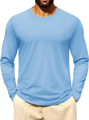 Vista 15 de Cotrasen - Camisetas básicas de manga larga para hombre, de algodón, con cuello redondo, transpirables, suaves y casuales